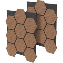 2er Set Akustikpaneele 66x81x2cm für 1m² – Teak, mdf Akustikplatten in Hexagon-Holzoptik, Wandpaneele zur Schalldämmung, Wandverkleidung für Büro,