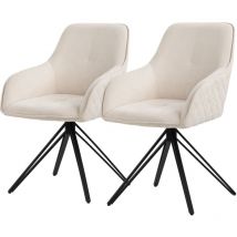 Ml-design - 2x Sillas de Comedor Giratoria con Respaldo y Reposabrazos Asientos Crema de Tela Tejida Tapizado con Patas de Metal Sillón Diseño