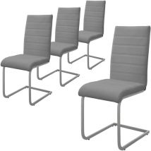 Esszimmerstühle 4er Set, Grau, Schwingstuhl, Freischwinger Stuhl mit hoher Rückenlehne, Ergonomische Küchenstühle aus Kunstleder & Metall, Moderner