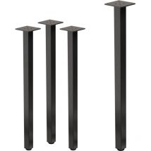 4er Set Tischbeine I-Design 72 cm, Dunkelgrau, Optik Industrial, Stahl, pulverbeschichtet, Profil 4x4 cm, Höhenverstellbare Möbelfüße 1-4cm,