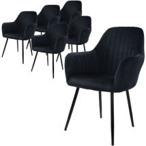 6er Set Esszimmerstühle mit Rücken- und Armlehnen, Schwarz, Küchenstühle mit Samtbezug, Polsterstühle mit Metallbeinen, Ergonomische Stühle für