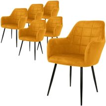 Ecd Germany 6er Set Esszimmerstühle mit Rücken- und Armlehnen, Ocker, Küchenstühle mit Samtbezug, Polsterstühle mit Metallbeinen, Ergonomische Stühle