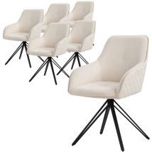 Esszimmerstühle drehbar 6er Set, Textil Webstoff, Creme, Wohnzimmerstuhl mit Armlehne/Rückenlehne, 360° Drehstuhl, Polsterstuhl mit Metallbeine,