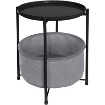 Ml-design - Beistelltisch rund Ø45,5 x h 52,5 cm, Schwarz, aus Metall, Couchtisch mit Stoffkorb & abnehmbarer Tablett, Sofatisch mit Stauraum,