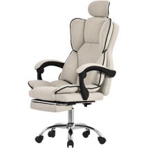 Ml-design - Bürostuhl ergonomisch, Beige, Schreibtischstuhl höhenverstellbar mit hoher Rückenlehne, Drehstuhl mit Fußstütze, Kissen und Kopfstütze,
