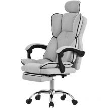 Ml-design - Bürostuhl ergonomisch, Hellgrau, Schreibtischstuhl höhenverstellbar mit hoher Rückenlehne, Drehstuhl mit Fußstütze, Kissen, Kopfstütze,