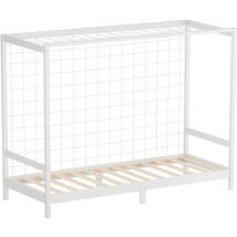 Ml-design - Cama Infantil con Portería de Fútbol 90 x 200 cm de Madera de Pino Color Blanco, Cuna Individual para Niño con Somier de Láminas y Red,