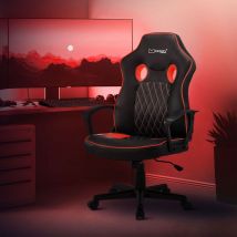 ML-Design Chaise de Gaming avec Fonction Bascule, Noir-Rouge, Similicuir, Chaise de Bureau Ergonomique avec Accoudoirs, Pivotante, Réglable en