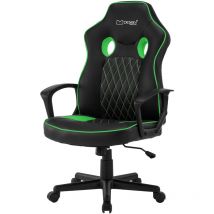 ML-Design Chaise de Gaming avec Fonction Bascule, Noir-Vert, Similicuir, Chaise de Bureau Ergonomique avec Accoudoirs, Pivotante, Réglable en