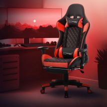 Ml-design - Chaise de Gaming avec Repose-pieds, Rouge, Similicuir, Chaise de Bureau Ergonomique avec Accoudoirs, Appui-tête, Coussin Lombaire,
