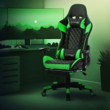 Ml-design - Chaise de Gaming avec Repose-pieds, Vert, Similicuir, Chaise de Bureau Ergonomique avec Accoudoirs, Appui-tête, Coussin Lombaire,