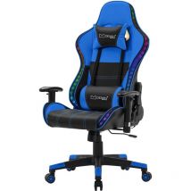 ML-Design Chaise de Jeu avec LED RGB, Haut-Parleurs Bluetooth, Bleu, Similicuir, Chaise de Bureau Ergonomique, Dossier Haut, Appui-tête, Coussin
