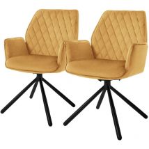 Ml-design - 2x Chaise de Salle à Manger Jaune Moutarde, en Velours, Pivotante, avec Accoudoirs et Dossier, Assise Rembourrée, Pieds Métalliques,