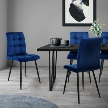 Ml-design - Set de 4 Chaise de Salle à Manger, Bleu Foncé, Revêtement en Velours, Pieds en Métal Noir, avec Dossier Ergonomique, Design Moderne, pour
