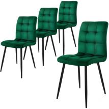 Ml-design - Set de 4 Chaise de Salle à Manger, Vert Foncé, Revêtement en Velours, Pieds en Métal Noir, avec Dossier Ergonomique, Design Moderne, pour
