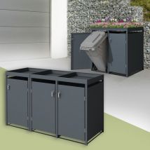 Ml-design - Copribidone per Spazzatura con Tetto a Fioriera per 3 Cestini 240L 200x80x124 cm Antracite Acciaio Resistente alle Intemperie Contenitore