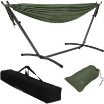 Ml-design - Doppel Hängematte mit Stahlgestell, Khaki, Platz für 2 Personen, Indoor & Outdoor, xxl Hängesessel mit Tragetasche, Hängemattengestell,