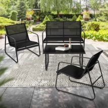 Ml-design - Ensemble de Meubles de Jardin 4 Pièces, Noir, en Acier et Tissu Oxford Polyester, pour 4 Personnes, Meubles de Balcon avec Table en