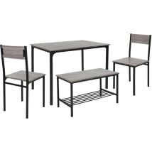 Ml-design - Esstisch Set 4-teilig, Eiche-grau, Esszimmertisch Mit 2 Stühlen & 1 Bank, Essgruppe Für 4 Personen, Sitzgruppe Küchentisch Metallrahmen, 