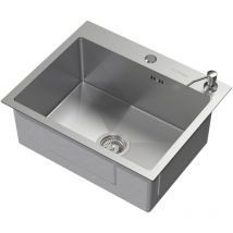 Ml-design - Fregadero de Cocina de un Seno 55 x 45 cm Lavabo Sobre Encimera o Enrasado con Juego de Desagüe, Dosificador de Jabón y Rebosadero Cubeta