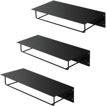 Ml-design - Set de 3 Portemanteau Mural avec Étagère Barre à Crochets, Tringle à Vêtements Porte-Chapeaux, 60x30x15cm, Noir Mat, Métal, Panneau de