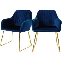 Ml-design - Juego de 2x Sillas de Comedor Azules Asiento Ergonómico Acolchado Tapizado de Terciopelo, Patas de Metal Dorado Sillón de Diseño Moderno
