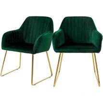 Ml-design - Juego de 2x Sillas de Comedor Verdes Asiento Ergonómico Acolchado Tapizado de Terciopelo, Patas de Metal Dorado Sillón de Diseño Moderno