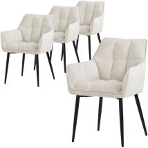 Ml-design - 4x Sillas de Comedor de Rizo con Respaldo y Reposabrazos Asientos Crema con Tapizado Grueso y Patas de Metal Sillón Diseño Ergonómico