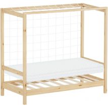 Ml-design - Kinderbett Fußballtor 70x140 cm mit Matratze, Natur, Kinder Einzelbett, Holzbett mit Lattenrost & Tornetz, Jugendbett Kiefernholz,