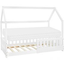 Ml-design - Kinderbett 80x160 cm Weiß mit Matratze, Rausfallschutz, Dach und Lattenrost, Spielbett, Hausbett für Mädchen und Jungen, Bettenhaus aus