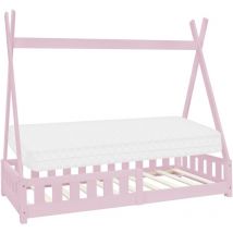 Ml-design - Kinderbett Tipi 80x160 cm Rosa mit Matratze, Rausfallschutz und Lattenrost, aus Kiefernholz, Indianer Bett für Mädchen & Jungen, Hausbett