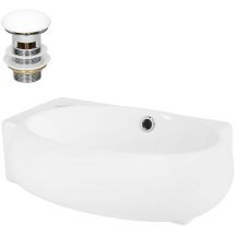 Ml-design - Lavabo da Appoggio in Ceramica Bianca 43x28x15 cm con Set di Scarico in Ceramica Lavandino Ovale con Foro per Rubinetto a Sinistra