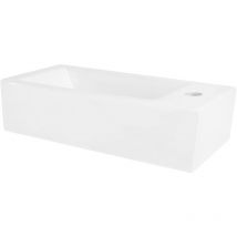 ML-Design Lavabo en Céramique, Rectangulaire, 51x25x13 cm, Blanc, Trou pour Robinet à Droite, Montage Mural ou Sur Plan, Vasque à Poser, Lave Mains