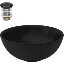 Ml-design - Lavabo in Ceramica ø 32x13,5 cm Lavello d'Appoggio Rotondo Nero Opaco Lavandino Design Moderno con Set di Scarico Lavamani Vaschetta