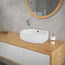 Ml-design - Lavabo in Ceramica Bianca a Sinistra 43x28x15 cm Lavandino Forma Ovale con Foro per Rubinetto Lavamano Piccolo Ovale Lavello Moderno a