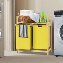 Ml-design - Panier à Linge en Bambou, Jaune, Collecteur de Linge avec 2 Sacs à Linge Extensibles 60 l, Rangement Buanderie, LxlxH: 63x33x73 cm,