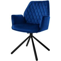Sedia da Sala da Pranzo in Velluto Blu Scuro Poltrona Girevole a 180 ° Imbottita con Gambe in Metallo Sedia da Soggiorno con Braccioli e Schienale