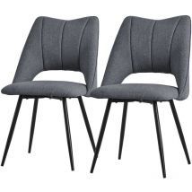 Set 2x Sillas de Comedor Color Gris con Respaldo Asiento de Poliéster Tapizado con Patas de Metal Negro Sillónes Ergonómicos de Diseño Moderno para