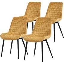 Set 4x Sillas de Comedor Amarillo Mostaza con Respaldo Asiento Ergonómico Acolchado Tapizado de Terciopelo con Patas de Metal Sillón de Diseño