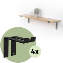 Set 8 Staffe per Mensole a l in Metallo Nero 20 x 4 x 14,5 cm Supporti Angolari per Ripiani Peso Massimo 50 kg con Materiale di Montaggio a Parete