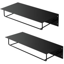 Set 2x Appendiabiti da Parete con Gancio Asta e Ripiano per Capelli Beretti 60 x 30 x 15 cm in Acciaio Verniciato a Polvere Nero Attaccapanni da