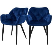 Ml-design - Set 2 Sedie per Sala da Pranzo in Velluto Blu Scuro Poltroncine da Salotto Imbottite con Braccioli Gambe in Metallo Poltrone per