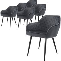 Set di 6 Sedie da Sala da Pranzo con Braccioli e Schienale Rivestimento in Velluto Antracite Sedia da Cucina Imbottita con Gambe in Acciaio Poltrona