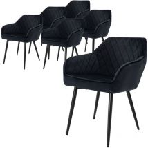 Set di 6 Sedie da Sala da Pranzo con Braccioli e Schienale Rivestimento in Velluto Nero Sedia da Cucina Imbottita con Gambe in Acciaio Poltrona per