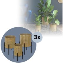 Ml-design - Set de 9 Supports de Plantes, Noir et Or, en Acier, Support de Pots de Fleurs avec Cache-Pot, Porte-Fleurs Décoratif en Métal, Tabouret