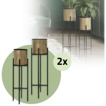 Ml-design - Set de 4 Supports de Plantes, 16,5x16,5x80,5 cm/19x19x90 cm, Noir et Or, en Acier, Support de Pots de Fleurs avec Cache-Pot, Porte-Fleurs