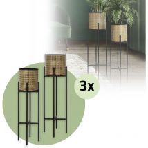 Ml-design - Set de 6 Supports de Plantes, 16,5x16,5x80,5 cm/19x19x90 cm, Noir et Or, en Acier, Support de Pots de Fleurs avec Cache-Pot, Porte-Fleurs