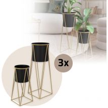 Ml-design - Set de 6 Supports de Plantes, 21,8x22x47cm/25x25x71cm, Rond, en Acier Noir-Or, Support de Pots de Fleurs Métallique avec Cache-Pot,