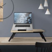 Ml-design - Table pour Ordinateur Portable pour Lit/Sofa, Pliable, Chêne, Bois, Réglable en Hauteur, avec Tiroir et Barre d'Arrêt, avec 4 Angles