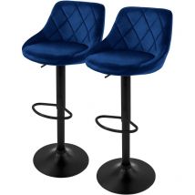 Ml-design - Lot de 2 Tabourets de Bar en Velours, Bleu, Chaise Rembourrée avec Dossier et Repose-Pieds, Réglable en Hauteur 62-82 cm, Pivotante à